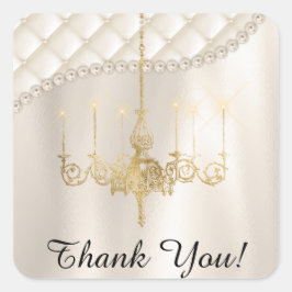 Sticker Carré Mariage Lustre éclairage Satin Merci ivoire