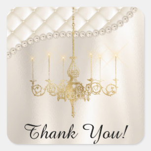 Sticker Carré Mariage Lustre éclairage Satin Merci ivoire