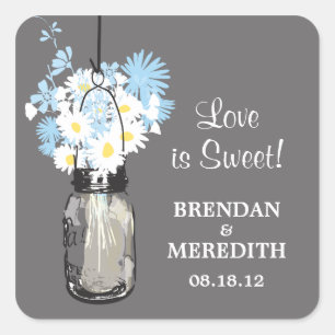 Sticker Carré Mariage Mason Jar et White Daisy