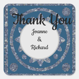 Sticker Carré Mariage Merci Bleu Style médiéval Sceau élégant