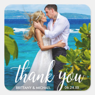 Sticker Carré Mariage Merci Bride Groom Photo
