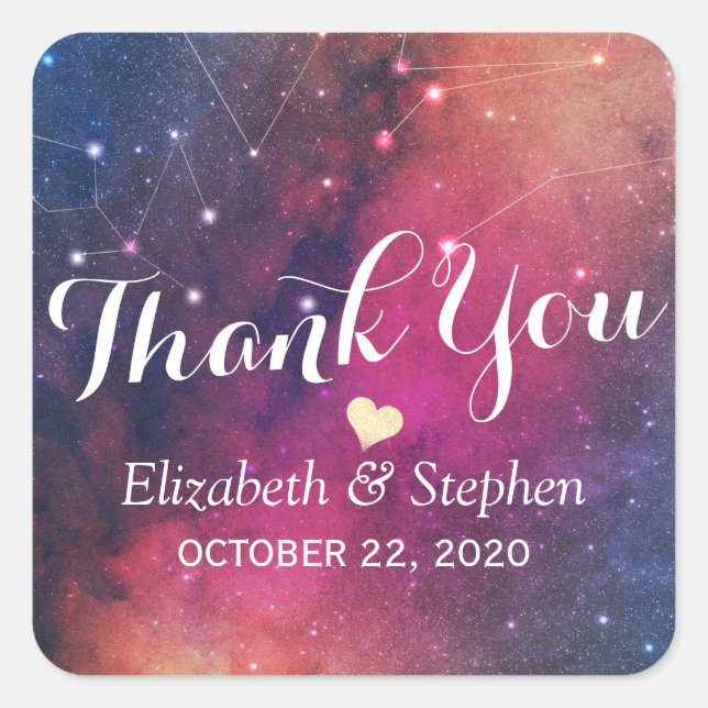 Sticker Carré Mariage Merci Galaxy Star Nebula Constellation (Devant)