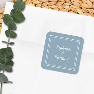 Sticker Carré Mariage minimaliste moderne Dusty Merci bleu