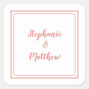Sticker Carré Mariage minimaliste moderne Favoriser Merci Coral