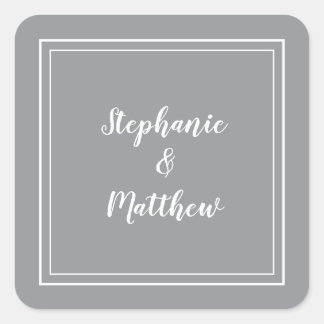 Sticker Carré Mariage moderne minimaliste gris Favoriser Merci