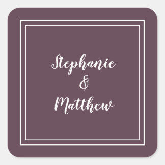 Sticker Carré Mariage moderne minimaliste violet Favoriser Merci