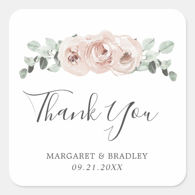 Sticker Carré Mariage moderne rose Dusty Rose Floral élégant (Devant)