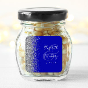 Sticker Carré Mariage Moderne Royal Bleu Paillettes Argent Bordu