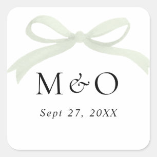 Sticker Carré Mariage Monogramme Aquarelle Vert Sauge Tendance a