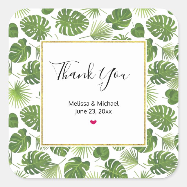 Sticker Carré Mariage Motif Feuille élégant Green Tropical (Devant)