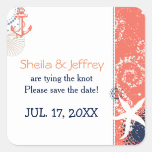 Sticker Carré Mariage nautique bleu marine