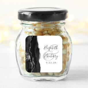 Sticker Carré Mariage noir argent Agate Geode Script