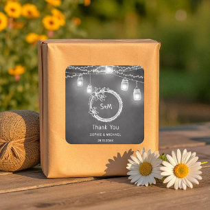 Sticker Carré Mariage noir blanc Mason Jar Chalkboard