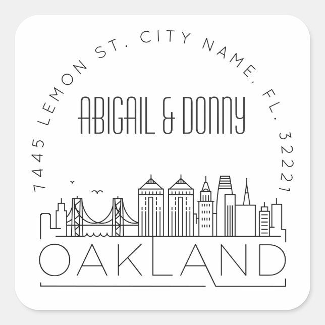 Sticker Carré Mariage Oakland | Sceau d'enveloppe préadressé (Devant)