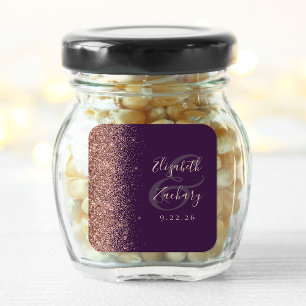 Sticker Carré Mariage Paillettes Or Rose Moderne Violet Foncé