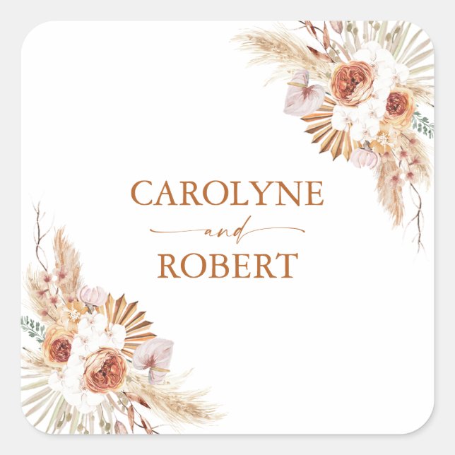 Sticker Carré Mariage Pampas Grass Boheo Terracotta (Devant)