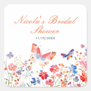 Sticker Carré Mariage papillon floral d'été
