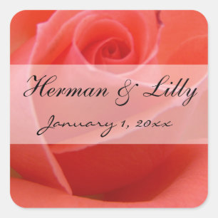 Sticker Carré Mariage personnalisé blanc pointu rose