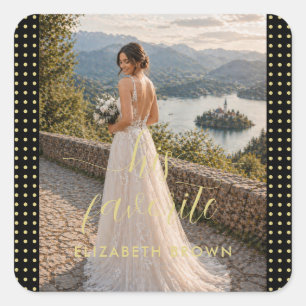 Sticker Carré Mariage personnalisé pois dorés et noirs