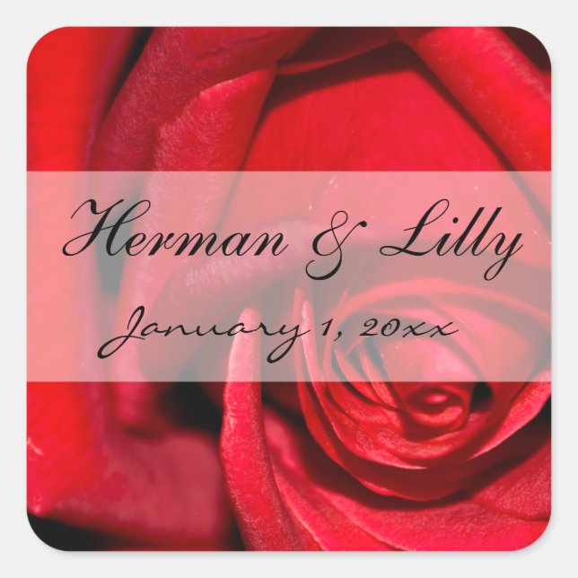 Sticker Carré Mariage personnalisé rouge de fin de rose (Devant)