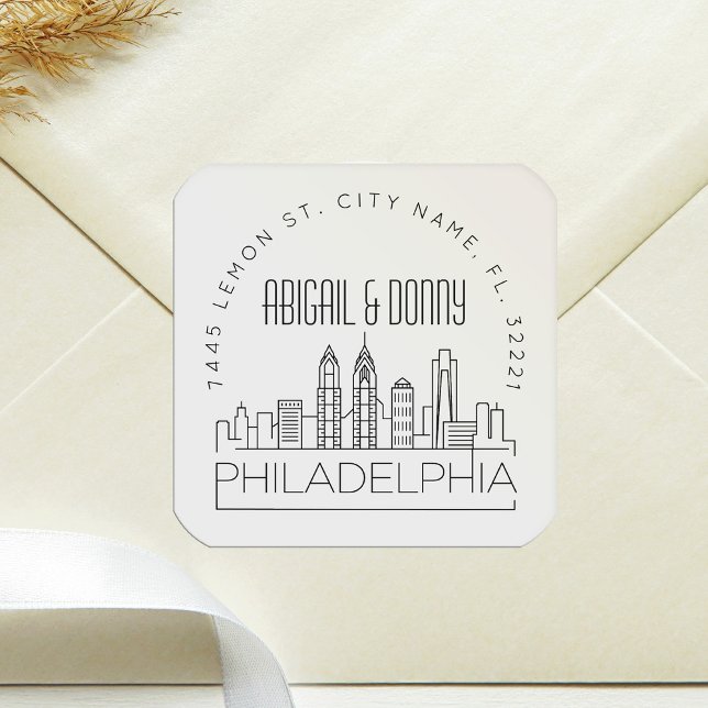 Sticker Carré Mariage Philadelphie | Sceau d'enveloppe préadress (Créateur téléchargé)
