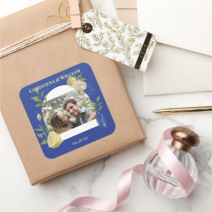 Sticker Carré Mariage Photo Fleur de Citron Bleu Enchanté