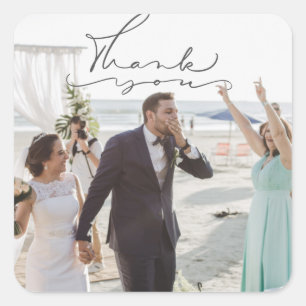 Sticker Carré Mariage photo moderne Merci