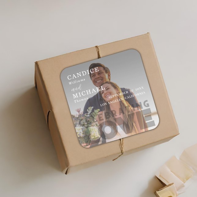 Sticker Carré Mariage photo noir et blanc moderne (Créateur téléchargé)