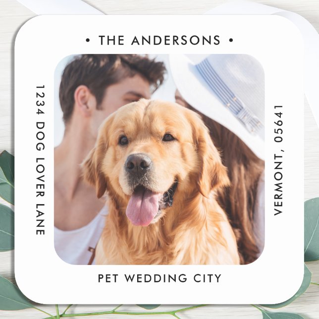 Sticker Carré Mariage photo personnalisé Adresse de retour class (Créateur téléchargé)