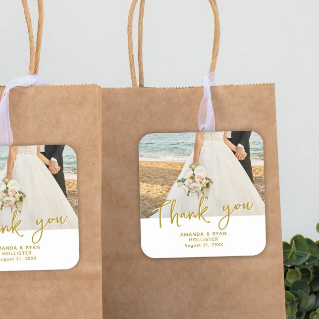 Sticker Carré Mariage Photo Script Merci Favoriser (Créateur téléchargé)