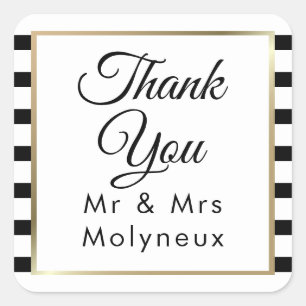 Sticker Carré Mariage Rayure Classique   Remerciement en Faux Or