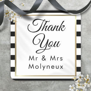 Sticker Carré Mariage Rayure Classique Remerciement en Faux Or