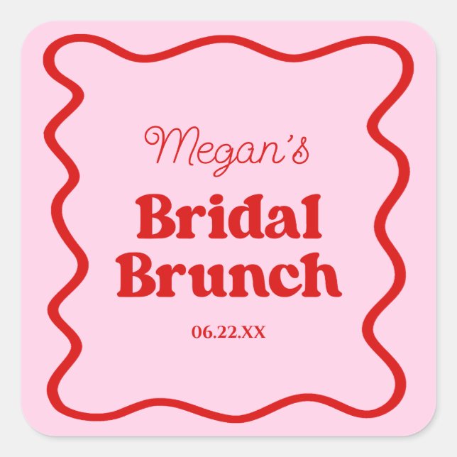Sticker Carré Mariage Réception Rose Rouge Bordure Ondulée Brunc (Devant)