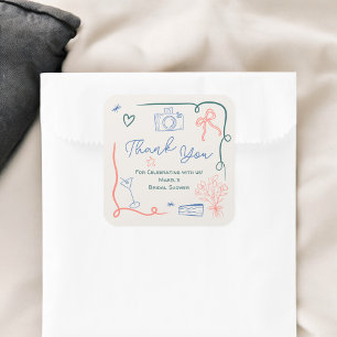 Sticker Carré Mariage rétro illustré à la main façon française p