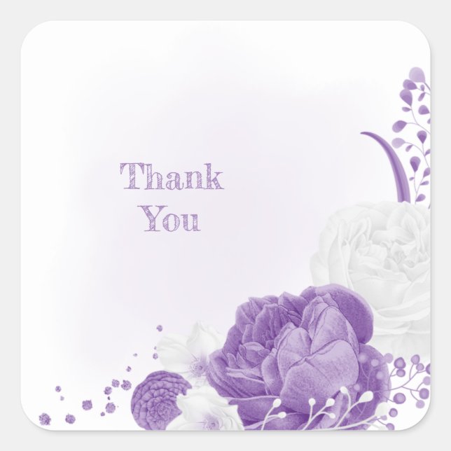 Sticker Carré mariage romantique blanc & violet (Devant)