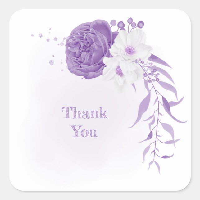 Sticker Carré mariage romantique blanc & violet (Devant)