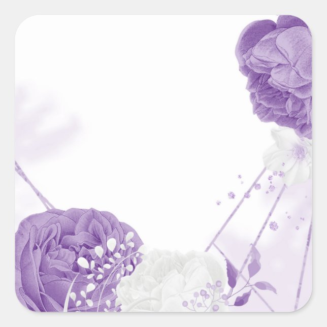 Sticker Carré mariage romantique blanc & violet (Devant)