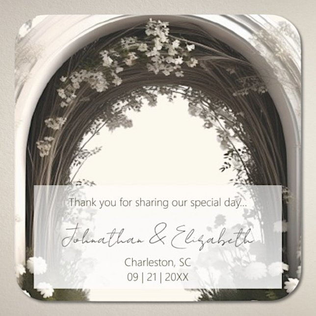 Sticker Carré Mariage romantique Boho Botanique Arche Favoriser (Romantic Boho Botanical Arch Wedding Favor Sticker)