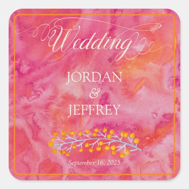 Sticker Carré Mariage romantique couleur chaude (Devant)