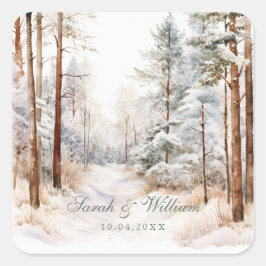 Sticker Carré Mariage romantique en forêt enneigée en hiver