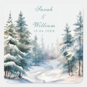 Sticker Carré Mariage romantique en forêt hivernale 