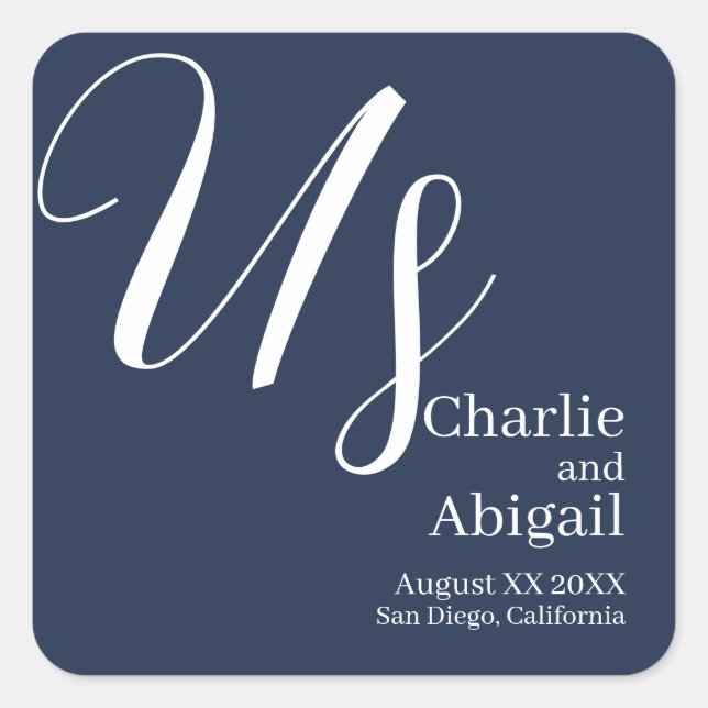 Sticker Carré MARIAGE romantique moderne des États-Unis sur Navy (Devant)