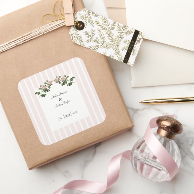 Sticker Carré Mariage romantique rose pâle (Cadeaux)