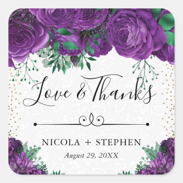 Sticker Carré Mariage Rose d'aquarelle violet (Devant)