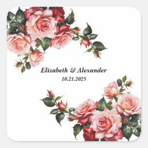 Sticker Carré Mariage rose et rouge foncé moody