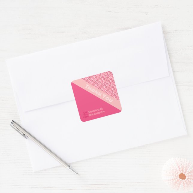 Sticker Carré Mariage rouge Rose géométrique (Enveloppe)