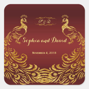Sticker Carré Mariage Royal Burgundy Gold Peacock