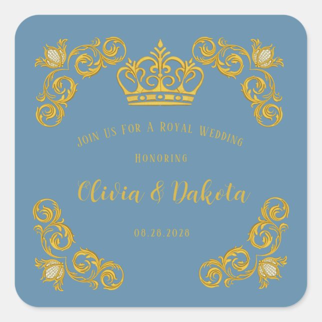 Sticker Carré Mariage Royal Couronne bleu et or (Devant)