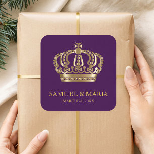 Sticker Carré Mariage Royal Purple Gold Crown Favoriser