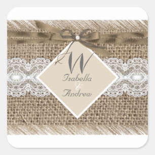 Sticker Carré Mariage Russe Beige Blanc Dentelle Burlap 2